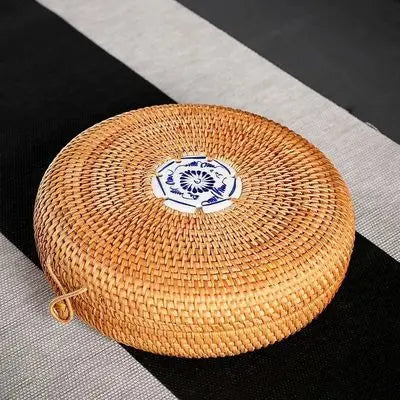 Handmade Rattan Tea Box with Lid, Tea Bag, Storage Organizer, Breathable, Lightproof, Dust-proof, Natural for Puer Tea