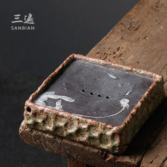 Handmade Raw Ore Wood Burning Pot Draining Teapot Platform Pot Support Pot Mat Ceramic Water Storage Kettle Support Kung Fu Te