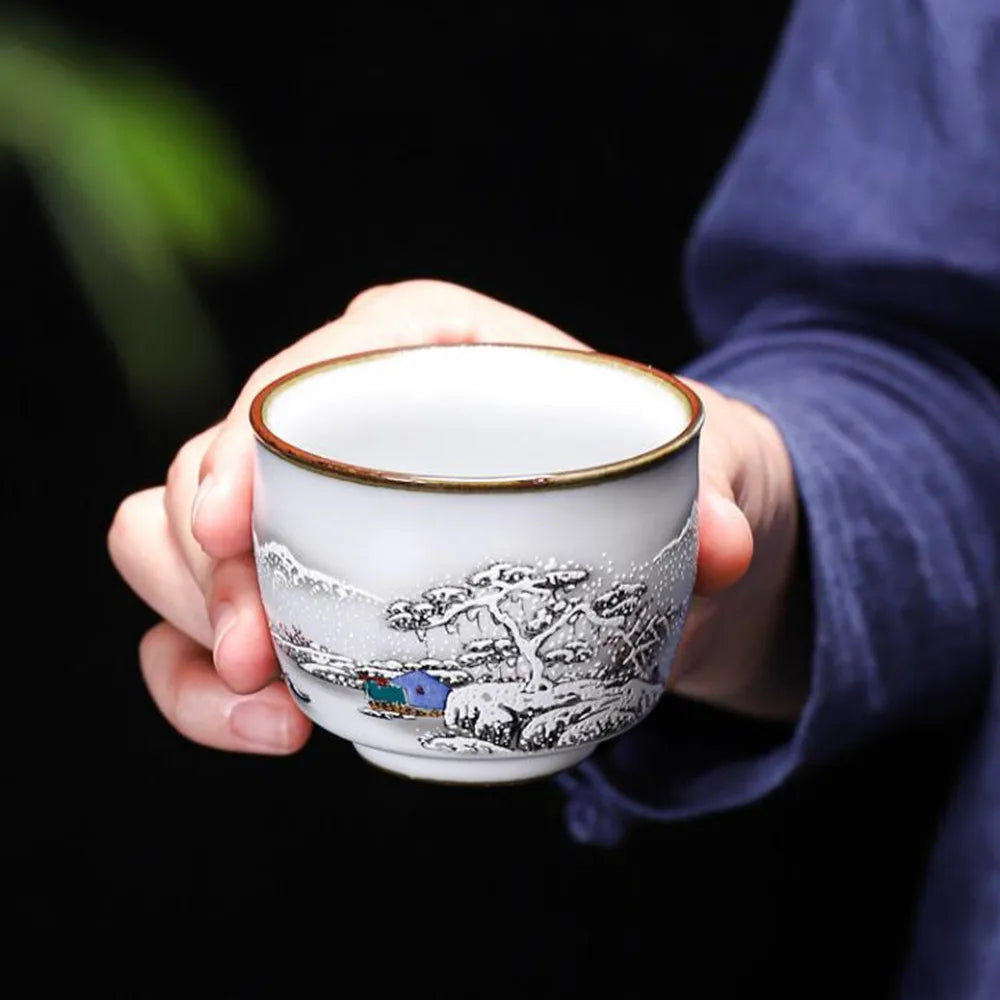 Handmade Ru Kiln Tea Cup, Single Cup, Master Cup, Can Raise Open Piece, Kungfu Tea Cup, Household, Large Tea Bowl, 2Pcs Pack