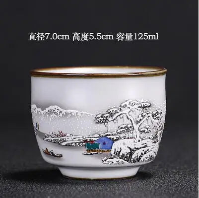 Handmade Ru Kiln Tea Cup, Single Cup, Master Cup, Can Raise Open Piece, Kungfu Tea Cup, Household, Large Tea Bowl, 2Pcs Pack
