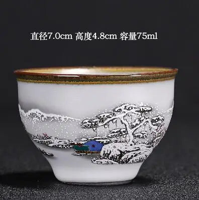 Handmade Ru Kiln Tea Cup, Single Cup, Master Cup, Can Raise Open Piece, Kungfu Tea Cup, Household, Large Tea Bowl, 2Pcs Pack