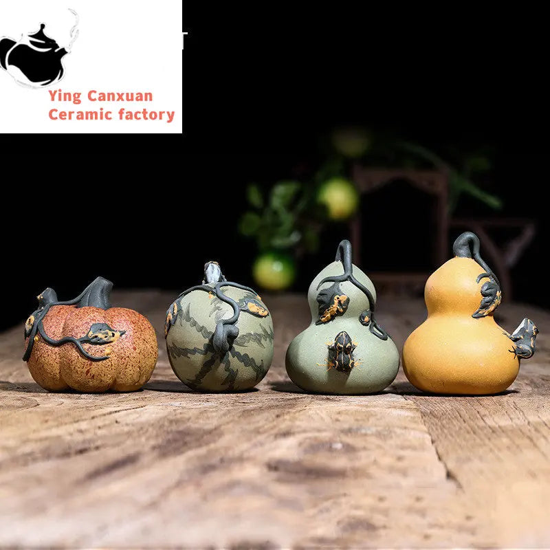 Handmade Sculpture Simulation Fruit Watermelon Model Ornaments Yixing Purple Clay Tea Pet Crafts Chinese Tea Set Decoration Art
