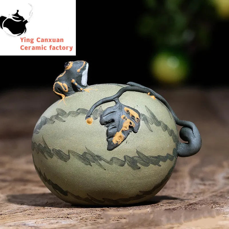 Handmade Sculpture Simulation Fruit Watermelon Model Ornaments Yixing Purple Clay Tea Pet Crafts Chinese Tea Set Decoration Art