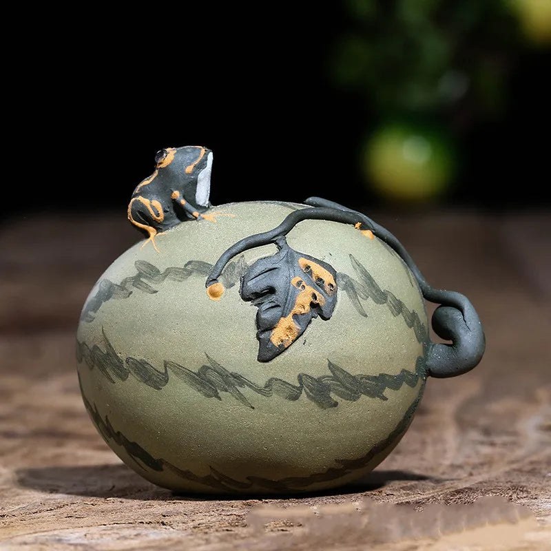Handmade Sculpture Simulation Fruit Watermelon Model Ornaments Yixing Purple Clay Tea Pet Crafts Chinese Tea Set Decoration Art
