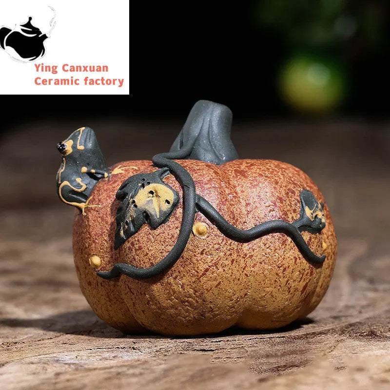 Handmade Sculpture Simulation Fruit Watermelon Model Ornaments Yixing Purple Clay Tea Pet Crafts Chinese Tea Set Decoration Art
