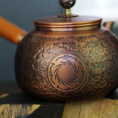 Handmade Side Handle Small Pot Hammer Pattern Carved Pot Antique Hammer Pattern Japanese Copper Teapot Solid Wood Handle Kettle