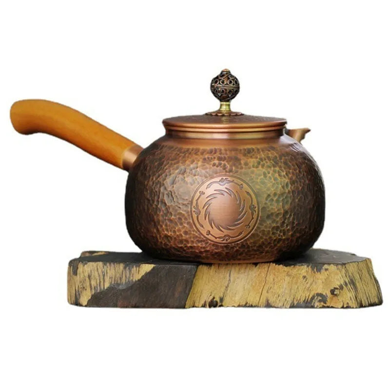 Handmade Side Handle Small Pot Hammer Pattern Carved Pot Antique Hammer Pattern Japanese Copper Teapot Solid Wood Handle Kettle