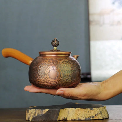 Handmade Side Handle Small Pot Hammer Pattern Carved Pot Antique Hammer Pattern Japanese Copper Teapot Solid Wood Handle Kettle