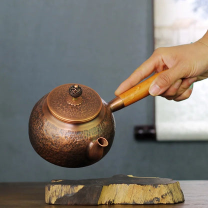 Handmade Side Handle Small Pot Hammer Pattern Carved Pot Antique Hammer Pattern Japanese Copper Teapot Solid Wood Handle Kettle