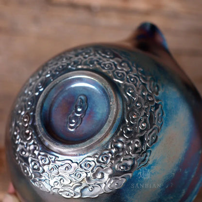 Handmade Silver Gilded Aquarius Pot Tureen Single Stoneware Gaiwan Porcelain Kung Fu Tea Set Tea Brewing Bowl Pot Retro