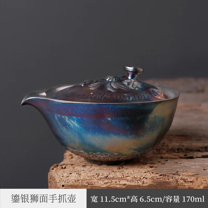 Handmade Silver Gilded Aquarius Pot Tureen Single Stoneware Gaiwan Porcelain Kung Fu Tea Set Tea Brewing Bowl Pot Retro