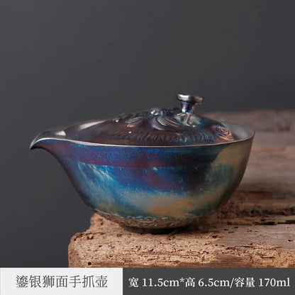 Handmade Silver Gilded Aquarius Pot Tureen Single Stoneware Gaiwan Porcelain Kung Fu Tea Set Tea Brewing Bowl Pot Retro