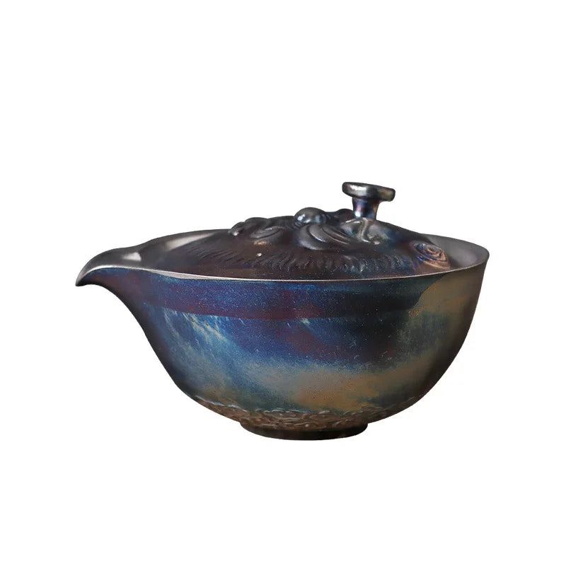 Handmade Silver Gilded Aquarius Pot Tureen Single Stoneware Gaiwan Porcelain Kung Fu Tea Set Tea Brewing Bowl Pot Retro
