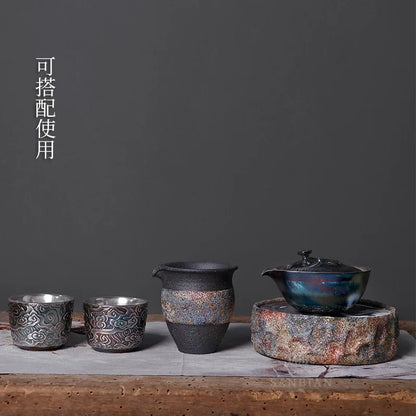 Handmade Silver Gilded Aquarius Pot Tureen Single Stoneware Gaiwan Porcelain Kung Fu Tea Set Tea Brewing Bowl Pot Retro