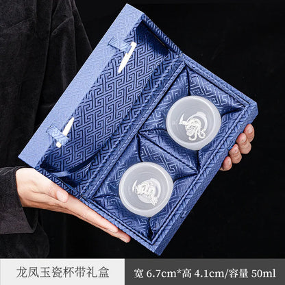 Handmade Silver Plated Glass Tea Cup Jianzhan Master Cup Ceramic Tea Bowl Jade Porcelain Tea Cup Dragon and Phoenix Couple's C