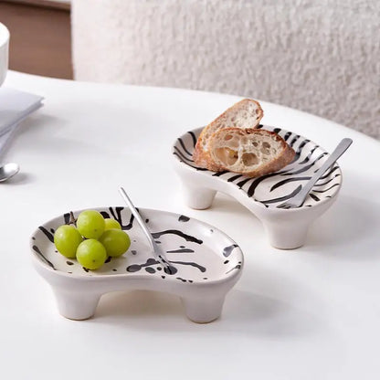 Handmade Small Ceramic Ink Splashing Plate Irregular Shaped Storage Tray Creative Hand-painted Cake Dinner Plate Retro