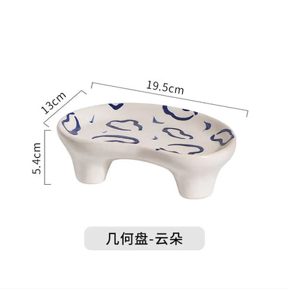 Handmade Small Ceramic Ink Splashing Plate Irregular Shaped Storage Tray Creative Hand-painted Cake Dinner Plate Retro