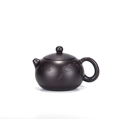 Handmade Spherical Hole Purple Clay Teapot, Carved with Black Mud, Zisha Teapot, Kung-Fu Teaware, Purple Clay Drinkware