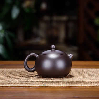 Handmade Spherical Hole Purple Clay Teapot, Carved with Black Mud, Zisha Teapot, Kung-Fu Teaware, Purple Clay Drinkware
