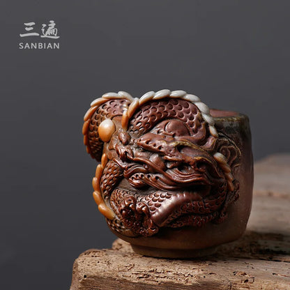 Handmade Stoneware Firewood Master Cup Single Cup Natural Dust Kung Fu Tea Cup Tea Cup Ceramic Men's Zodiac Dragon