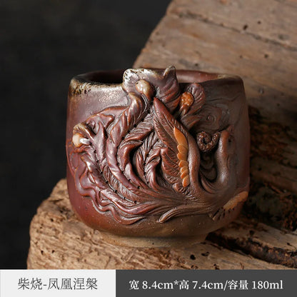 Handmade Stoneware Firewood Master Cup Single Cup Natural Dust Kung Fu Tea Cup Tea Cup Ceramic Men's Zodiac Dragon