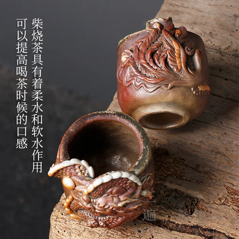 Handmade Stoneware Firewood Master Cup Single Cup Natural Dust Kung Fu Tea Cup Tea Cup Ceramic Men's Zodiac Dragon