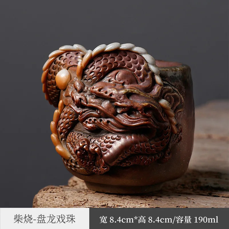 Handmade Stoneware Firewood Master Cup Single Cup Natural Dust Kung Fu Tea Cup Tea Cup Ceramic Men's Zodiac Dragon