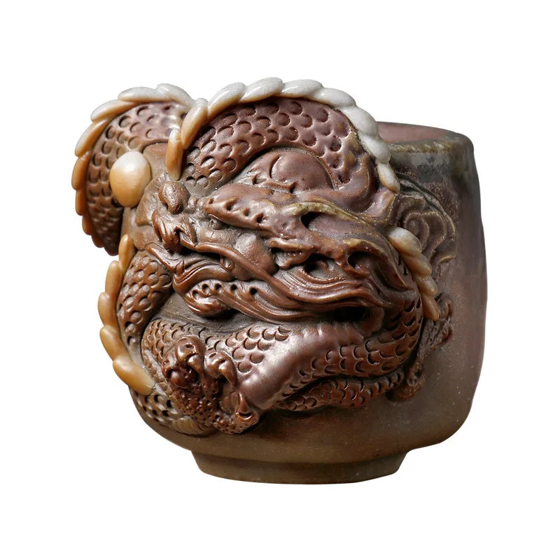 Handmade Stoneware Firewood Master Cup Single Cup Natural Dust Kung Fu Tea Cup Tea Cup Ceramic Men's Zodiac Dragon