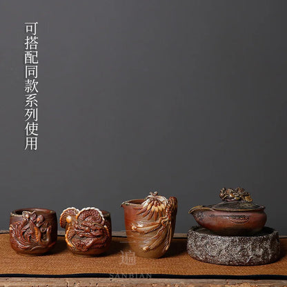 Handmade Stoneware Firewood Master Cup Single Cup Natural Dust Kung Fu Tea Cup Tea Cup Ceramic Men's Zodiac Dragon