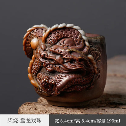 Handmade Stoneware Firewood Master Cup Single Cup Natural Dust Kung Fu Tea Cup Tea Cup Ceramic Men's Zodiac Dragon