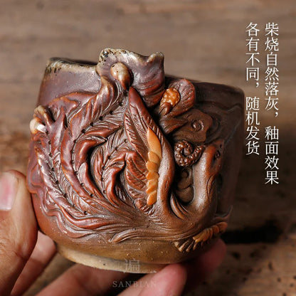 Handmade Stoneware Firewood Master Cup Single Cup Natural Dust Kung Fu Tea Cup Tea Cup Ceramic Men's Zodiac Dragon