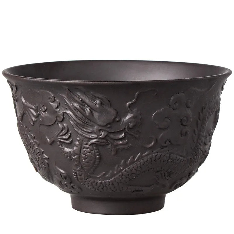 Handmade Tea Set with Chinese Dragon Pattern, Tea Cup, Fully Handmade, Raw Mineral, Single Cup, Purple Sand, 250ml