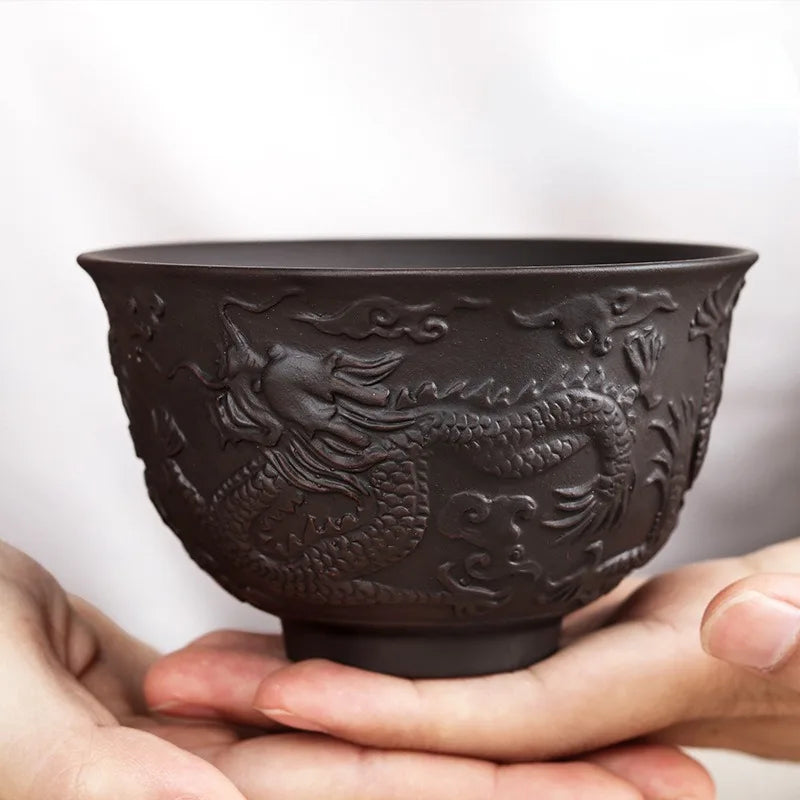 Handmade Tea Set with Chinese Dragon Pattern, Tea Cup, Fully Handmade, Raw Mineral, Single Cup, Purple Sand, 250ml
