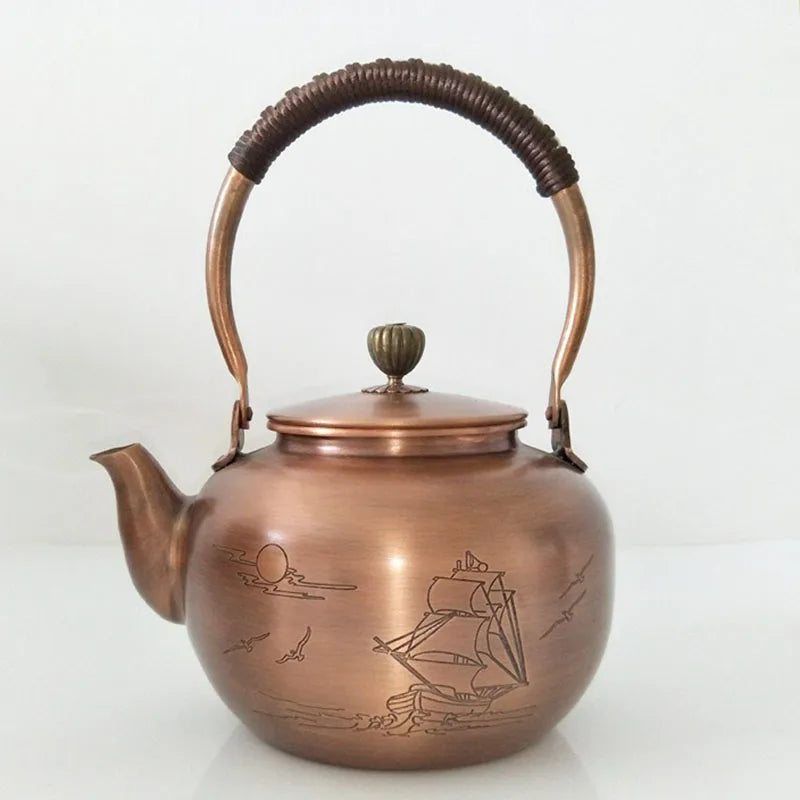 Handmade Teapot Small Tea Kettle Vintage Copper Chinese Teapot Metal Coffee Pot Set with Braided Handle Water Jug Kongfu Tea Set