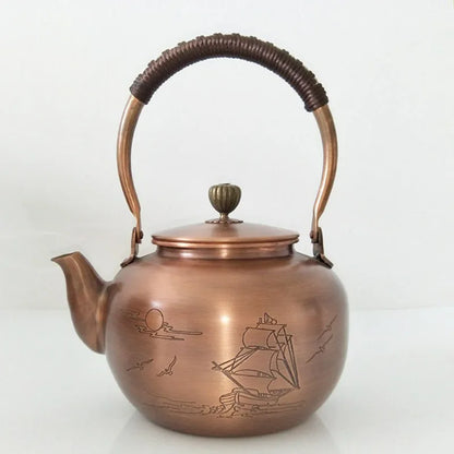 Handmade Teapot Small Tea Kettle Vintage Copper Chinese Teapot Metal Coffee Pot Set with Braided Handle Water Jug Kongfu Tea Set