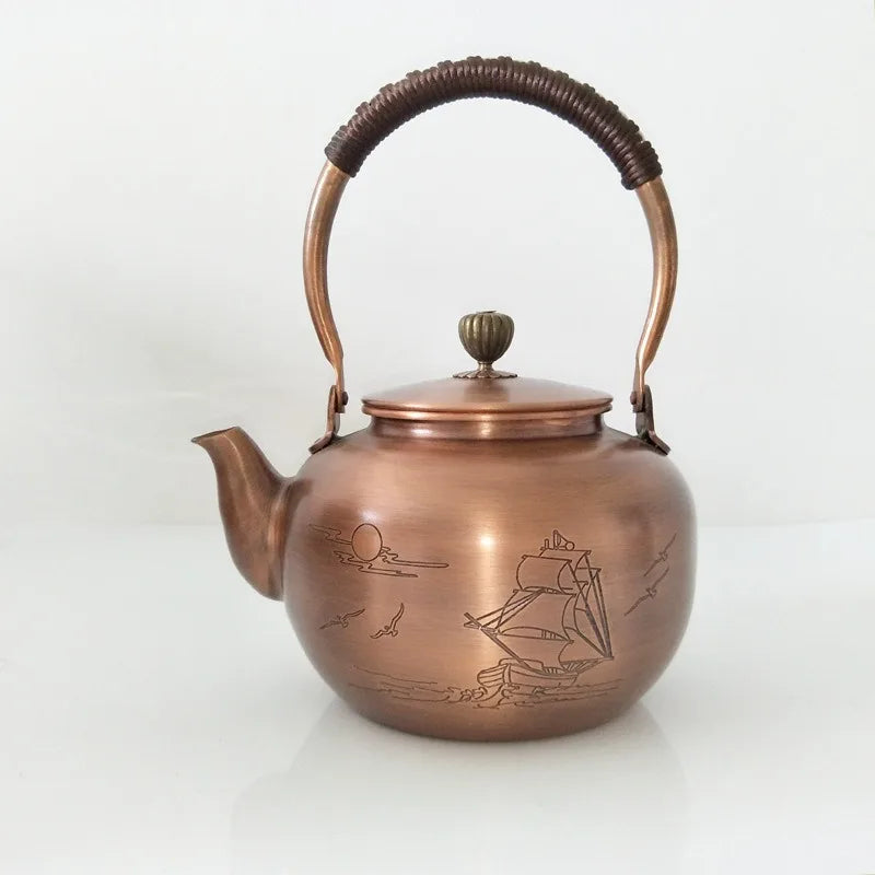 Handmade Teapot Small Tea Kettle Vintage Copper Chinese Teapot Metal Coffee Pot Set with Braided Handle Water Jug Kongfu Tea Set