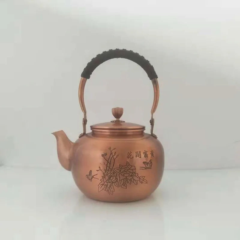 Handmade Teapot Small Tea Kettle Vintage Copper Chinese Teapot Metal Coffee Pot Set with Braided Handle Water Jug Kongfu Tea Set