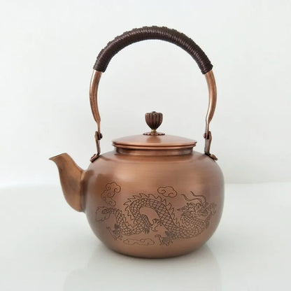 Handmade Teapot Small Tea Kettle Vintage Copper Chinese Teapot Metal Coffee Pot Set with Braided Handle Water Jug Kongfu Tea Set