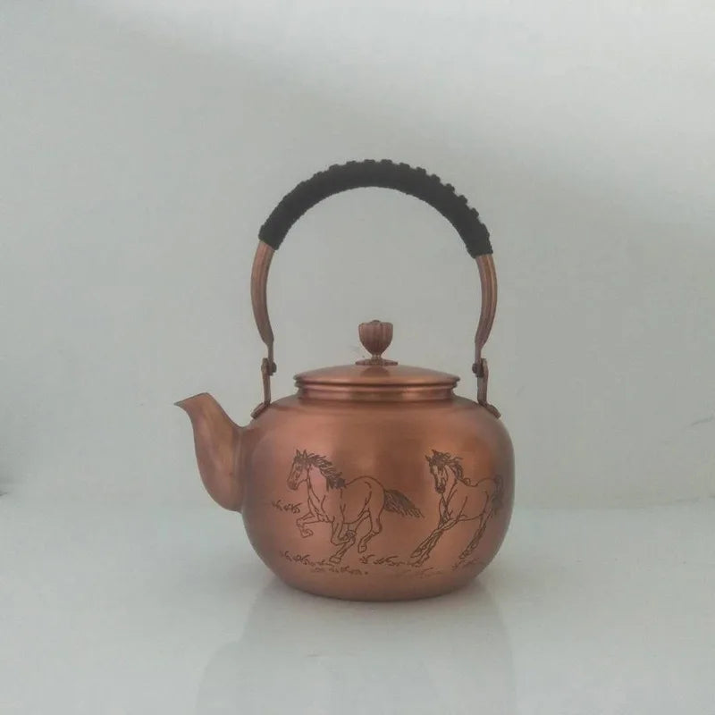Handmade Teapot Small Tea Kettle Vintage Copper Chinese Teapot Metal Coffee Pot Set with Braided Handle Water Jug Kongfu Tea Set