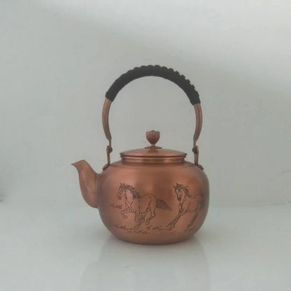Handmade Teapot Small Tea Kettle Vintage Copper Chinese Teapot Metal Coffee Pot Set with Braided Handle Water Jug Kongfu Tea Set