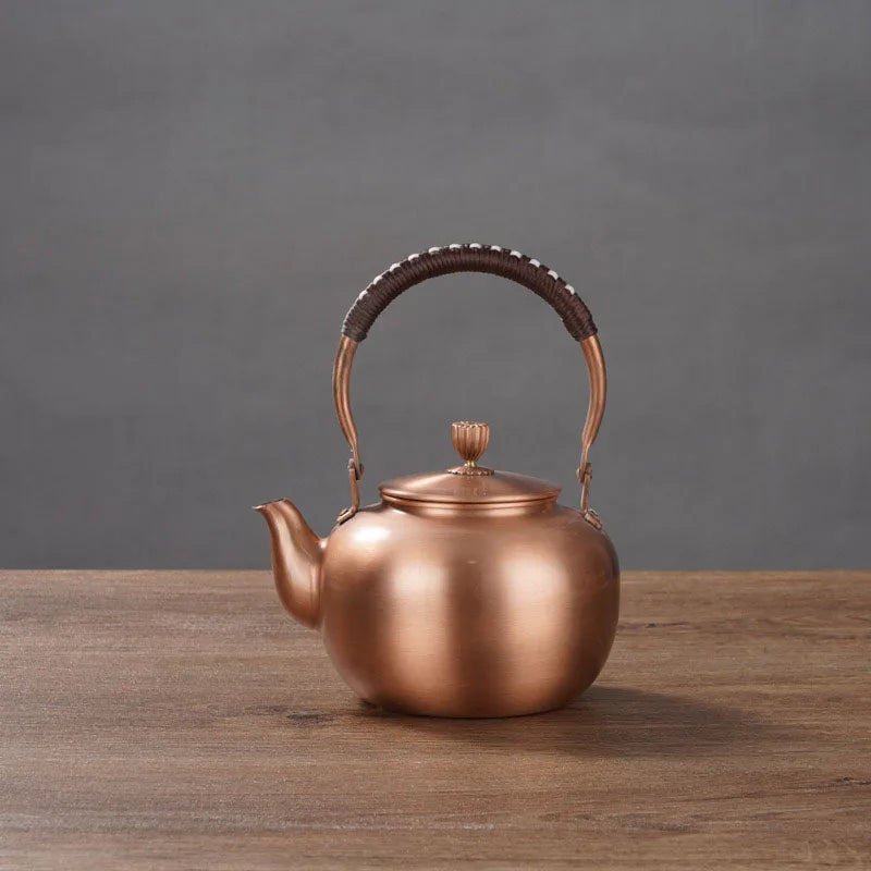 Handmade Teapot Small Tea Kettle Vintage Copper Chinese Teapot Metal Coffee Pot Set with Braided Handle Water Jug Kongfu Tea Set