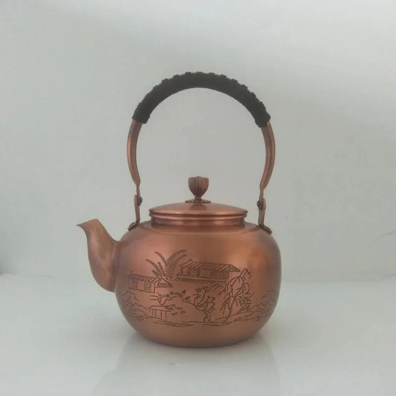 Handmade Teapot Small Tea Kettle Vintage Copper Chinese Teapot Metal Coffee Pot Set with Braided Handle Water Jug Kongfu Tea Set