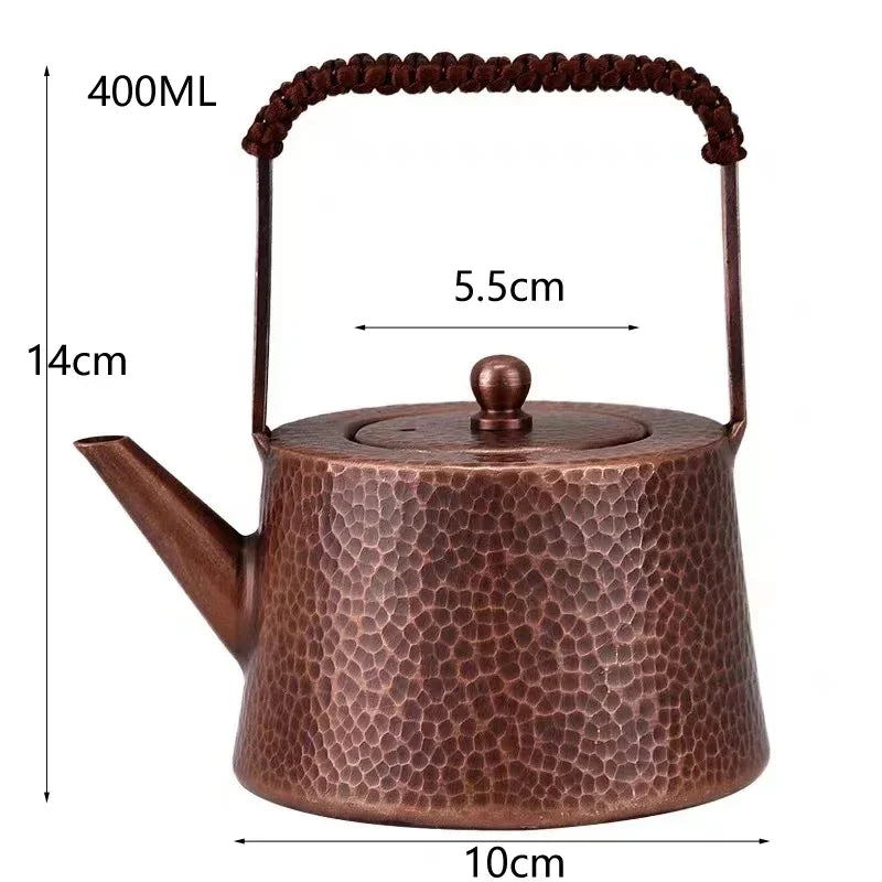 Handmade Teapot Tea Kettle Hammered Craft Pure Copper Teaware 400ML