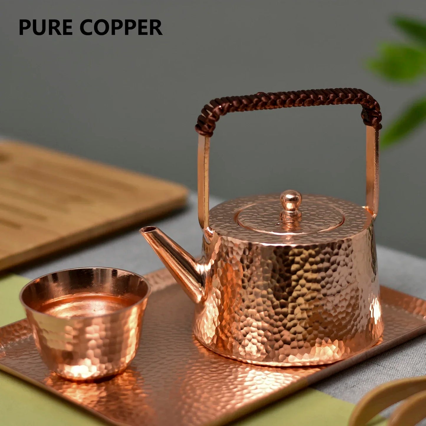 Handmade Teapot Tea Kettle Hammered Craft Pure Copper Teaware 400ML