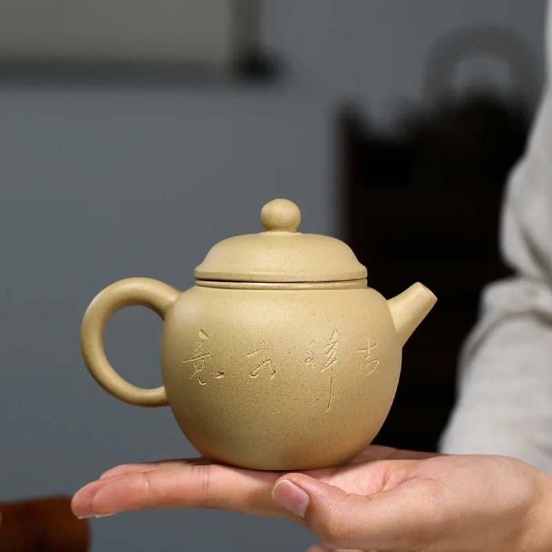 Handmade Teaware with Round Bead, Purple Clay Pot, Zisha Teapot, Yixing Handmade Pot, Purple Clay Drinkware for Puer Green