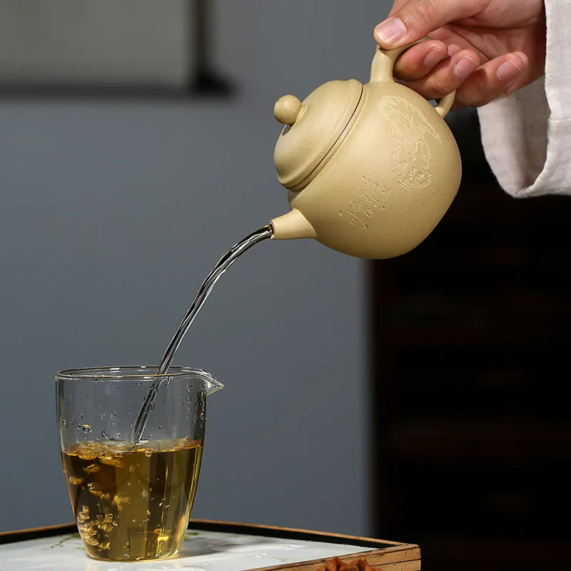 Handmade Teaware with Round Bead, Purple Clay Pot, Zisha Teapot, Yixing Handmade Pot, Purple Clay Drinkware for Puer Green