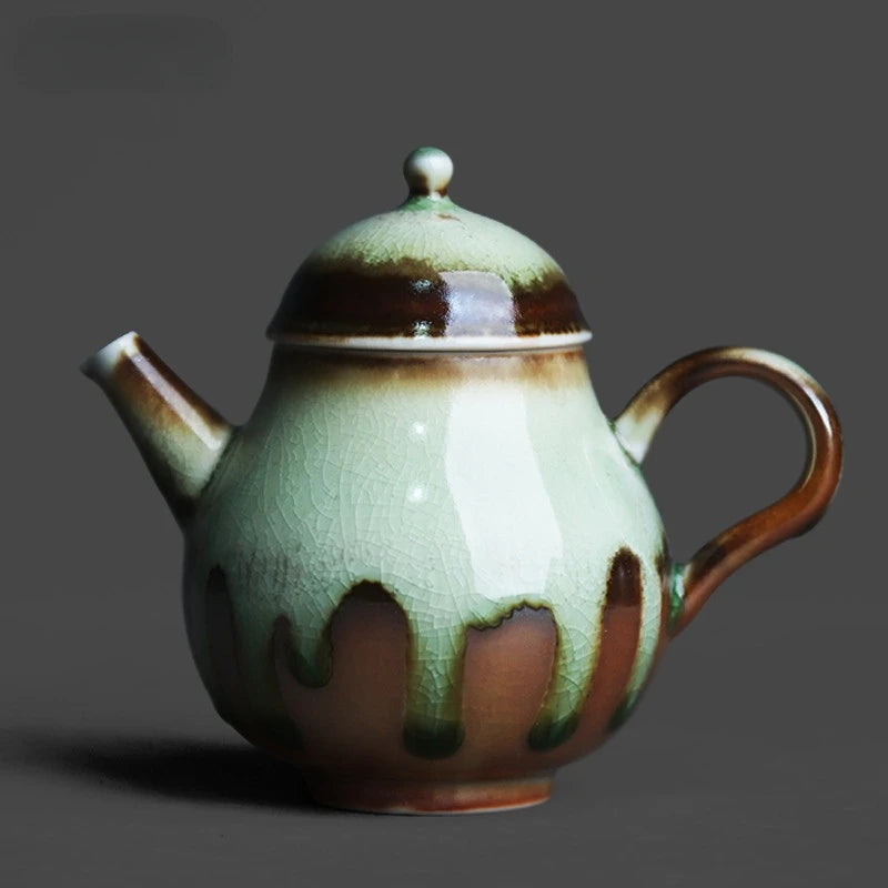 Handmade Vintage Stoneware Teapot Personalized Kung Fu Tea Ceremony Qingshui Firewood Fire Trace Flow Glaze Fuman Small Teapot