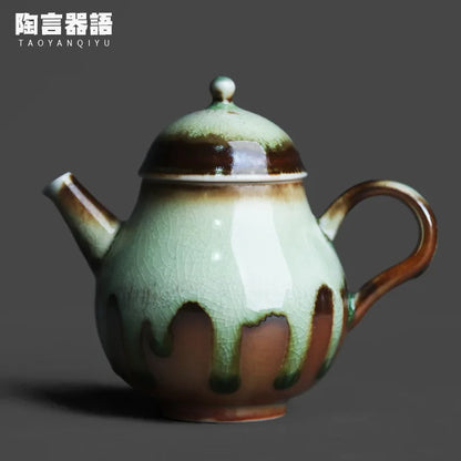Handmade Vintage Stoneware Teapot Personalized Kung Fu Tea Ceremony Qingshui Firewood Fire Trace Flow Glaze Fuman Small Teapot