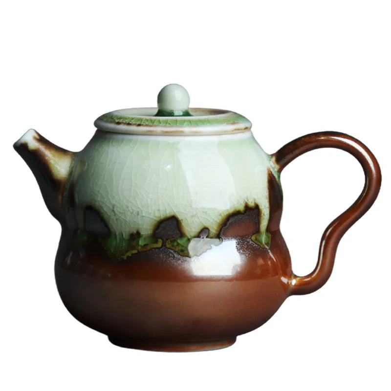 Handmade Vintage Stoneware Teapot Personalized Kung Fu Tea Ceremony Qingshui Firewood Fire Trace Flow Glaze Fuman Small Teapot