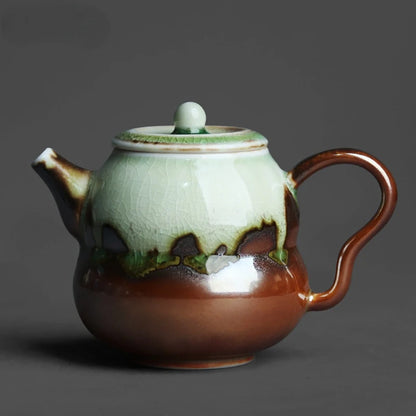 Handmade Vintage Stoneware Teapot Personalized Kung Fu Tea Ceremony Qingshui Firewood Fire Trace Flow Glaze Fuman Small Teapot